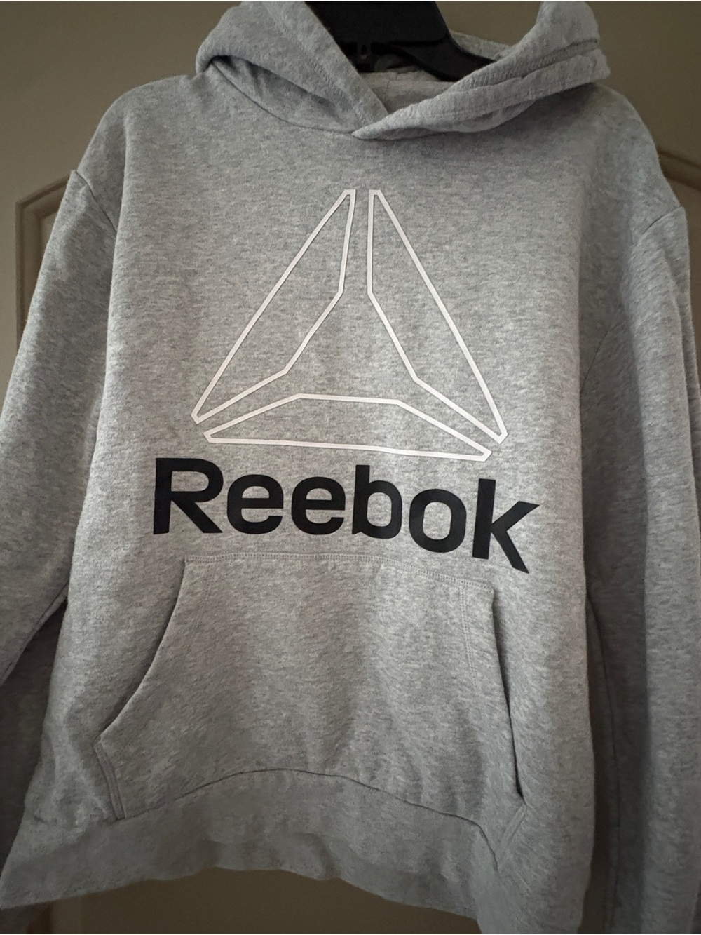 Reebok Light Gray Hoodie with Black & Red Logo Trim